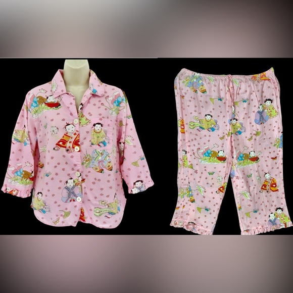 Nick & Nora Big Babies Geisha Pink Floral Pajama Set XXL NWT  Vintage Sleepwear - Picture 3 of 9